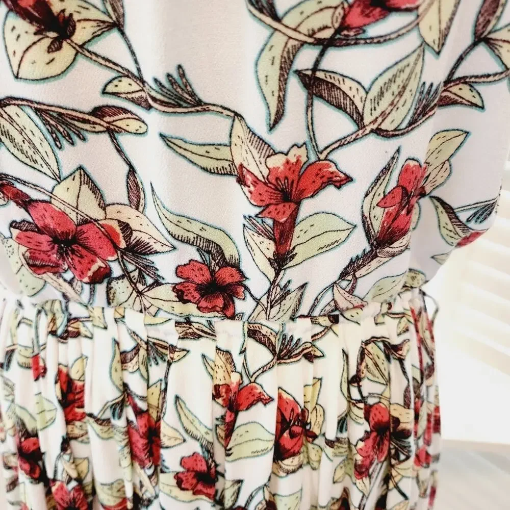 FREE PEOPLE DEAR YOU BACK LESS RUFFLE FLORAL ORANGE GREEN SIZE MED - Picture 7 of 9